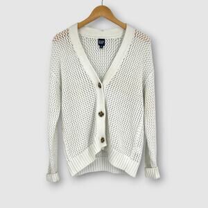 GAP Off-White Cotton Crochet Knit Button-Front Cardigan Sweater Medium